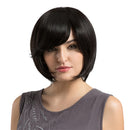 12 Inch Fashion Women Short Real Human Hair Wig with Bang Natural Straight Bob for Daily Party Cosplay Black