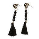 Vintage Beads Long Black Tassel Ear Stud Dangle Earring Women Charms Jewelry
