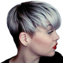 10" Fashion Short Layered Straight 100% Real Human Hair Wigs With Cap Ombre Gray