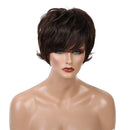 Short Brown Women Lady Wigs Daily Party Layered Curly Deep Wavy Cosplay Hairpiece with Net Cap