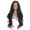 Human Hair Full Wigs, Ladies Fashion Long Curly Wavy Hairpieces, Front Lace Heat Resistant for Daily Party, Natural Black 65cm