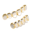 18K Gold Plated Tooth Hip Hop Grill Top Bottom Set Removable Custom Dentures Hollow Design Rapper Fashion