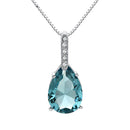 Lovely Light Blue Rhinestone Waterdrop Pendant 925 Sterling Silver Necklace