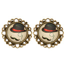 2 Pcs Fashion Vintage Small Bronze Round Moustache Print Metal Pins&Buttons