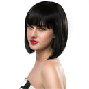 Fashion Natural Real Human Hair Black Full Head Wig Short Straight Flapper Bob Style Wig with Neat Bangs 33cm