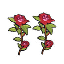 2 Pieces Red Flower Embroidered Lace Fabric Applique Decorated Sew Iron on Patches