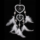 Handmade White Feathers Double Heart Dream Catcher Wall Hanging Decoration