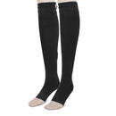 Pair Of Zippered Compression Leg Support Fatigue Reliever Socks Black M