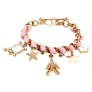 Women Star Flower Cards Bracelet Crystal Leather Rope Bangle Charms Jewelry