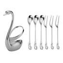 Stainless Steel Fruit Fork & Spoon Swan Base Coffee teaspoon Cutlery Set with 3pcs fork 3pcs spoon
