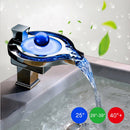 Waterfall Sensor Faucet Glass LED Spout Bathroom Basin Sink Faucet Mixer Tap
