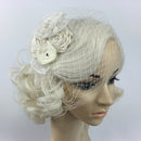 Vintage White Lace Rose Birdcage Fascinator Wedding Bridal Face Veil Women Headpiece