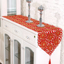 Home Restaurant Cafe Table Charms Red Table Runner Cutwork Embroidered Flower With Tassel Decor 40cmx150cm