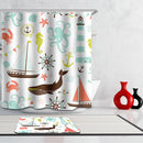 Home Bathroom Bedroom Door Window Use Extra Long Fabric Bath Shower Sea Animals Print Pattern Curtain With 12 Hooks