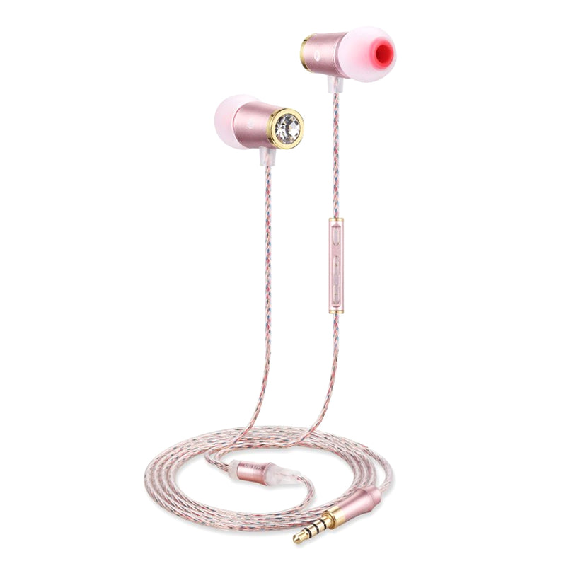 1.2m Wired Earphone 3.5mm In Ear Earbuds Earpiece Metal HiFi Headphones for Smartphone MP3 MP4 Pink
