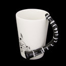 Music Mug with Clarinet Shaped Handle Porcelain Cup Black Note