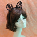 Cat Ears Headband with Lace Mask Costume Party Props Clothing Accessory Black