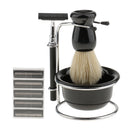 Anself 5 in 1 Men's Manual Razor Set Stainess Steel Stand Holder Wet Shaving Beard Razor Shaving Brush Bowl