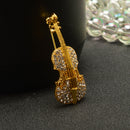 Women Jewelry Antqiue Violin Crystal Autumn Clothing Accessories Brooch Pin