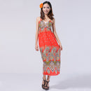 Women Bohemian Style Crossover V Neckline Empire Waist Flattering Adjustable Shoulder Straps Dress Wedding Birthday Party Accessory Red