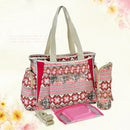 Set Of Baby Toddler Big Bag + Small Bag + Diaper Changing Pad + Bottle Holder Bag + Trolley Lanyard Red