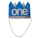 Glitter Baby One 1st Birthday Hat Party Crown Stretchy Headband Blue