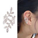 Fashion Women's Silver Leaves Design Crystal Ear Clip Cuff No-Piercing