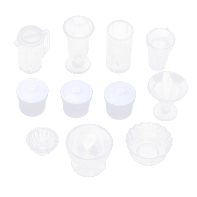 1/12 Dollhouse Miniature Tableware Clear Wine Glass Cups Set Kitchen Accessories Decor 11 Pieces