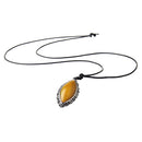Women PU Leather Necklace Agate Gemstone Teardrop Pendant Fashion Retro