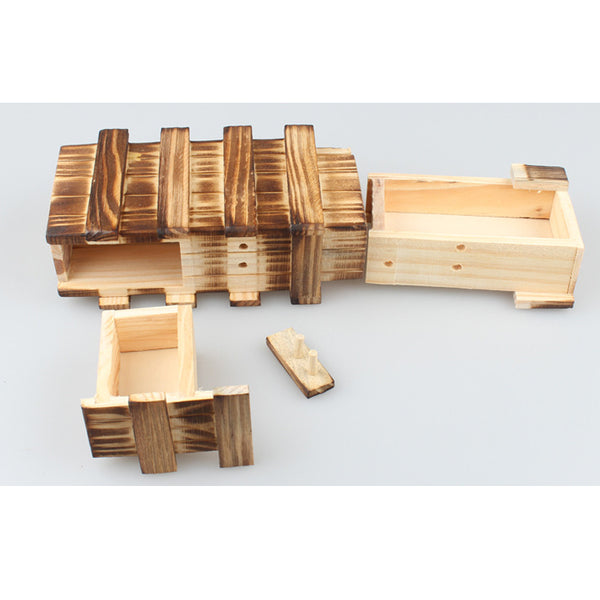 Wooden Wood Magic Puzzle Secret Hide Box Hidden Compartment Brain Teaser Toys w