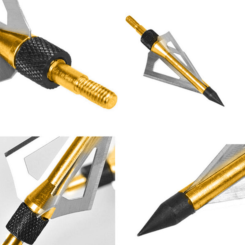 6 Archery Screw Tip Arrow Heads Broadheads Hunting Points 3 blades 100 Grain