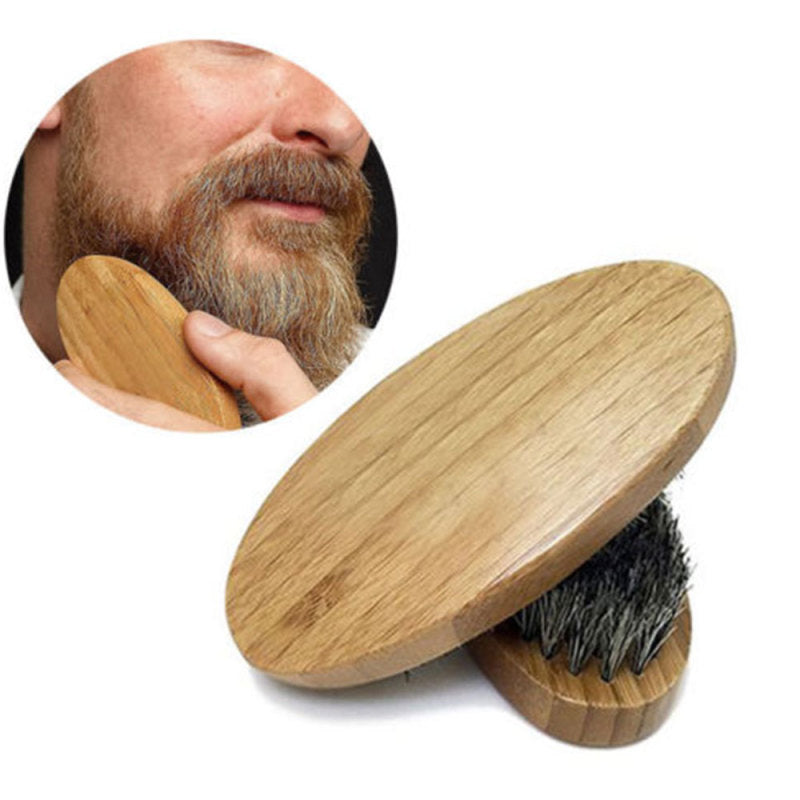 Men Bristle Beard Brush Moustache Wood Round Handle Mustache Hair Comb  ILU