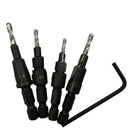 4 Pcs 1/4 " Hex HSS Shank Countersink Wood Drill Bit Set 6 8 10 12 Pilots new