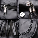 Bags Drawstring Black Casual Shoulder Bag Women Backpack Leather Tassels School
