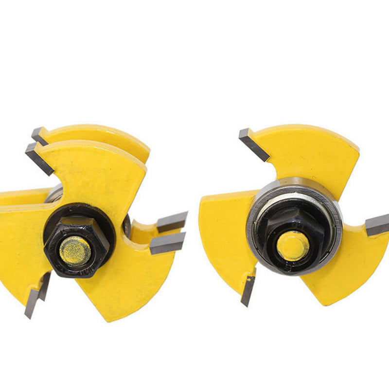 2pcs New Yellow T-shape Tongue Groove Router Bit Set 1/4 Welll OBY