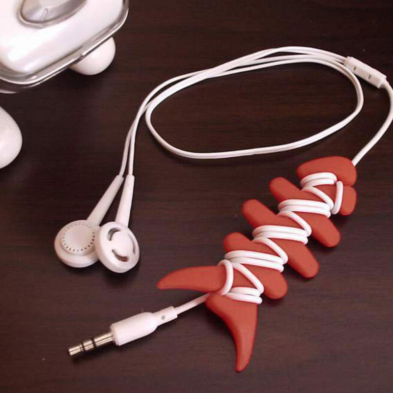 100PCS Silicon Fish Bone Headphone Cord Wire Cable Organizer Holder Wrap TEG
