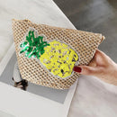 1x pineapple pattern Straw Bags Women Summer Bag Woven Beach Cross Body IWD XDG