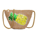 1x pineapple pattern Straw Bags Women Summer Bag Woven Beach Cross Body IWD XDG