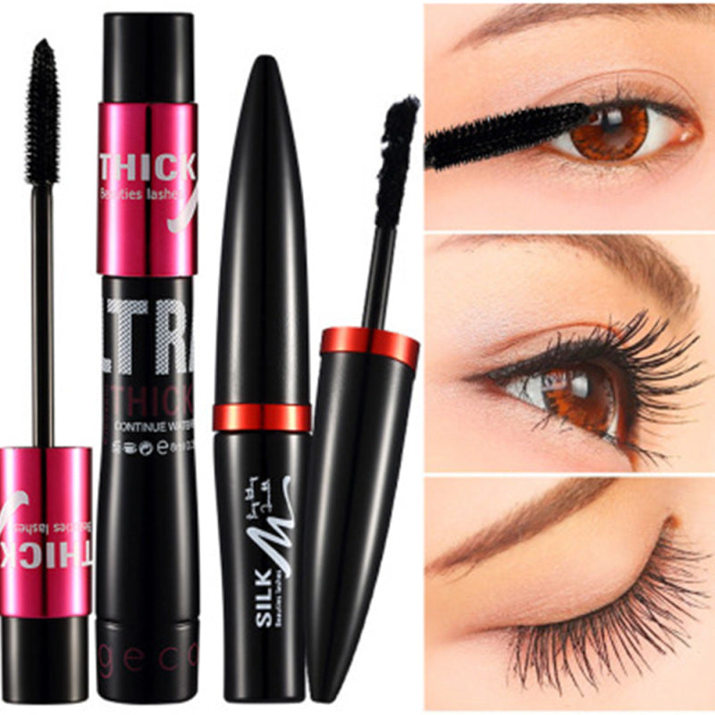 2PCS/Kitt 4D Mascara Waterproof Silk Fiber Volume Double Curling Makeup E PIL