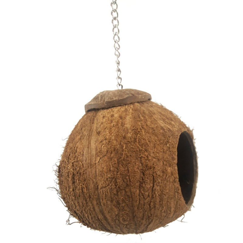 Natural Coconut Shell Bird Nest House Hut Cage Feeder Pet Parrot Parake TDJ