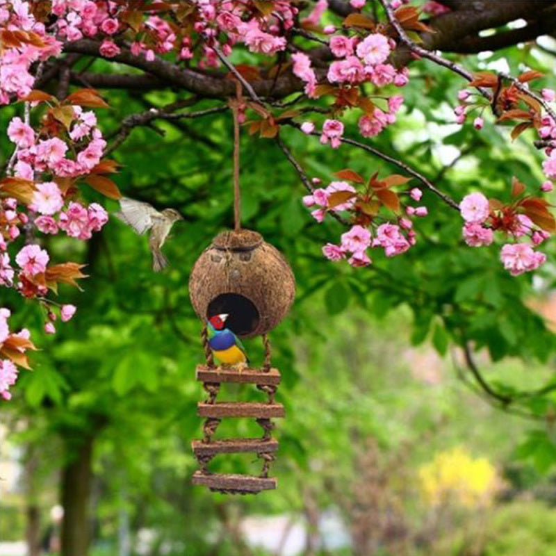 Natural Coconut Shell Bird Nest House Hut Cage Feeder Pet Parrot Parake TDJ