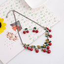 1X necklace+ 1 Pair Earrings Sweet Cherry style  Pendant Beaded Jewelry  RGE