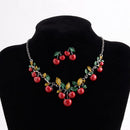 1X necklace+ 1 Pair Earrings Sweet Cherry style  Pendant Beaded Jewelry XMH