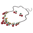 1X necklace+ 1 Pair Earrings Sweet Cherry style  Pendant Beaded Jewelry XMH