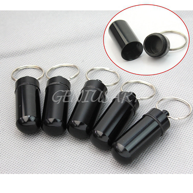 Waterproof Large Aluminum Pill Box Case Bottle Holder Outdoor Container Keyring