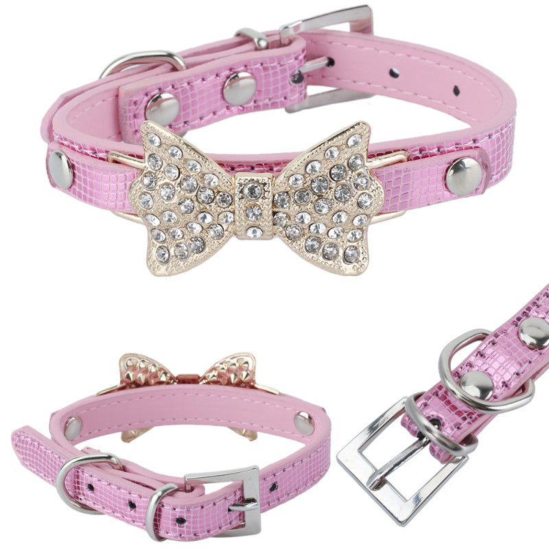 Fancy Pets Dog Pink PU Leather Adjustable Neck Strap Flash Night Safety Collar