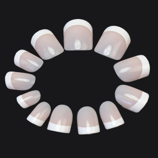 24Pcs Lady Women's French Style DIY Manicure Art Tips False Nails with Glue ZKY