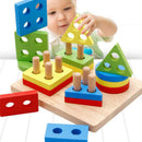 Geometric Shapes Developmental Geometric Puzzle Board Blocks Wooden BabyToy FUA