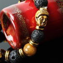 Bracciale con Budda Testa in Tono Oro Pietra Nera Fortunato Donna Uomo