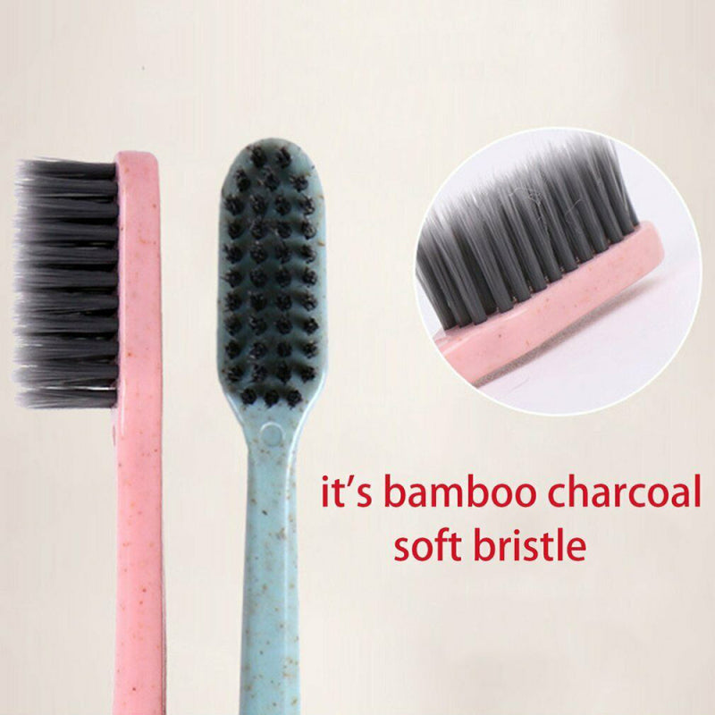 20X Wheat Straw Handle Bamboo Charcoal Soft Bristles Travel Toothbrush Ora RXB